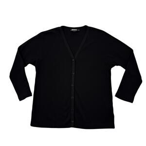 Vtg 90s DKNY Rayon Knit Jersey Cardigan Black Minimal Button Front S Work Travel